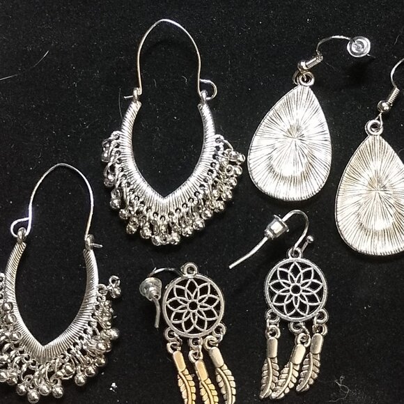 SALE! 3 PAIRS! BOHO EARRINGS Silver-Tone BLUE BUNNY'S BOHO BAUBLES - Picture 10 of 11